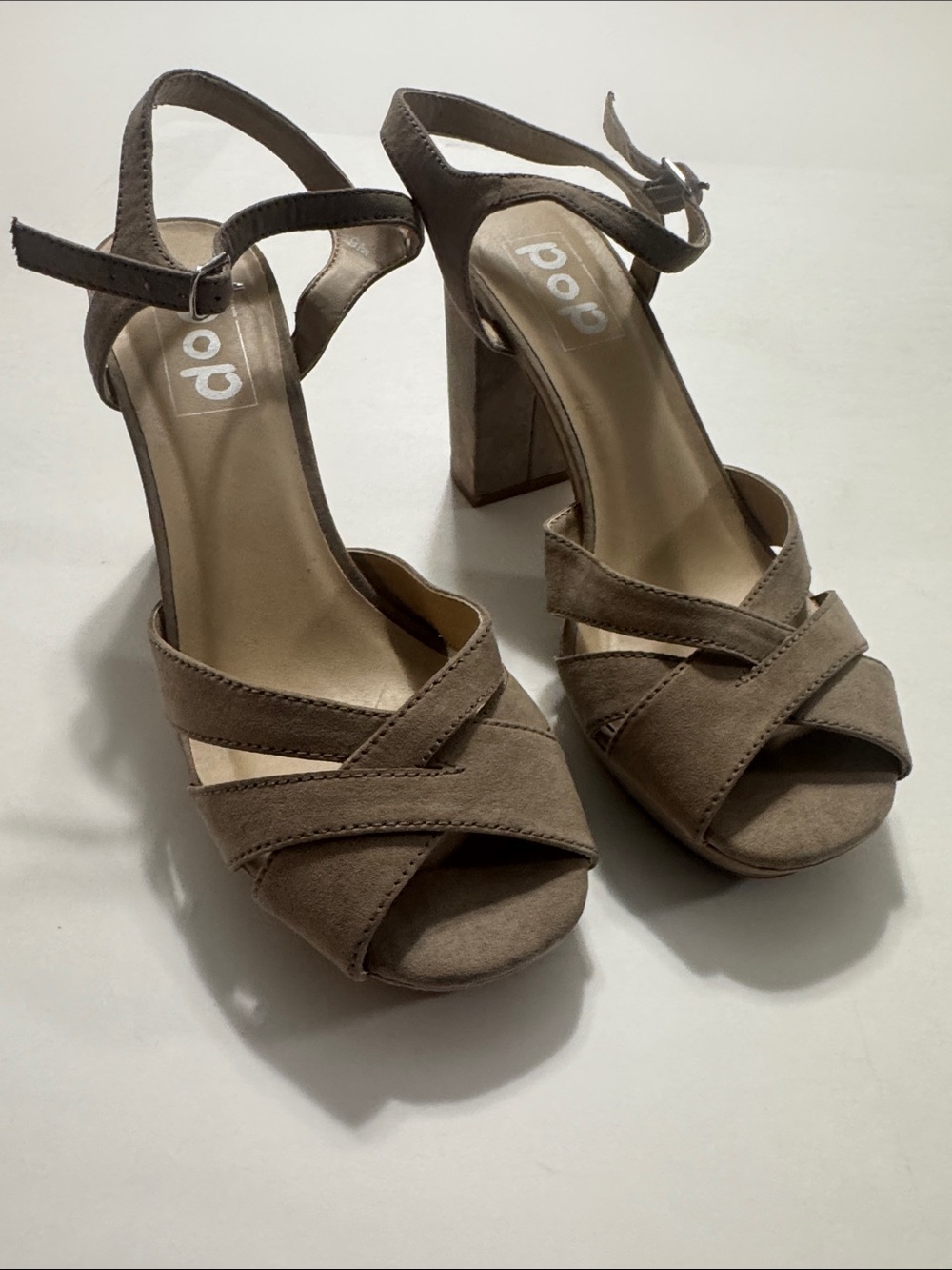 Aldo Taupe Suede Cross-Strap Block Heel Sandals